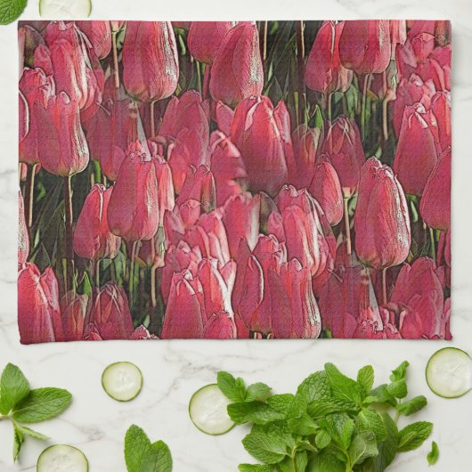 Roze Tulips Floral Theedoek (Gevouwen)
