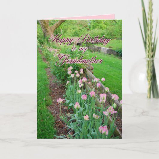 Roze Tulips grootmoeder Happy Birthday Kaart (Voorkant)