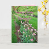 Roze Tulips grootmoeder Happy Birthday Kaart (Gele Bloem)