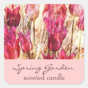 roze tulips - kaarsje met gescent of zeep - etiket