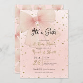  Roze Tulle Bow & Gouden Confetti Baby shower Kaart (Voorkant / Achterkant)