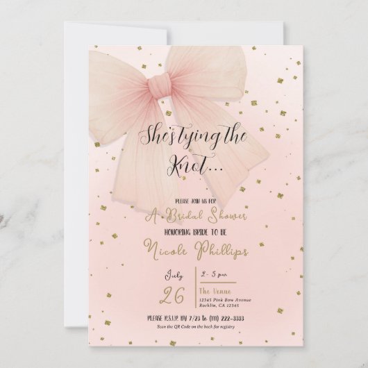  Roze Tulle Bow Gouden Confetti Vrijgezellenfeest Kaart (Voorkant)