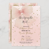  Roze Tulle Bow Gouden Confetti Vrijgezellenfeest Kaart (Voorkant / Achterkant)