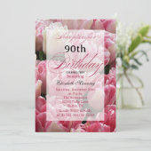Roze Tulp 90ste Verjaardagsfeest Uitnodigingen (Staand voorkant)