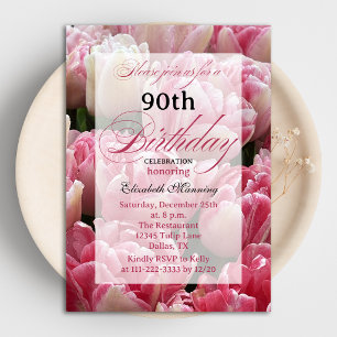 Roze Tulp 90ste Verjaardagsfeest Uitnodigingen
