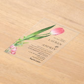 Roze Tulp Acryl Trouw Uitnodiging (Laagn)