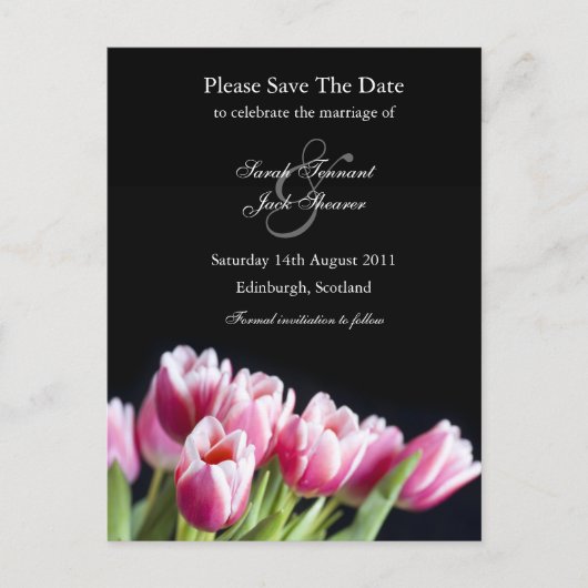 Roze Tulp Bewaar de datum Briefkaart (Voorkant)