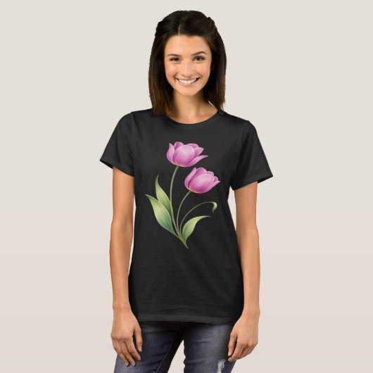 Roze Tulp Bloem Esthetisch Grafisch T-Shirt (Voorkant volledig)