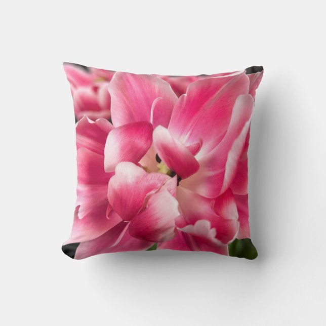 Roze Tulp Bloem Foto Worp  Kussen (Voorkant)
