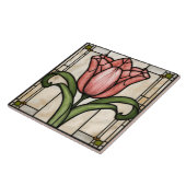 Roze Tulp Bloem Gebrandschilderde Glas Kunst Tegeltje (Zijkant)