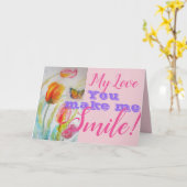 Roze Tulp Bloem Jij Maakt Me Lachen Verjaardagskaa Kaart (Gele Bloem)