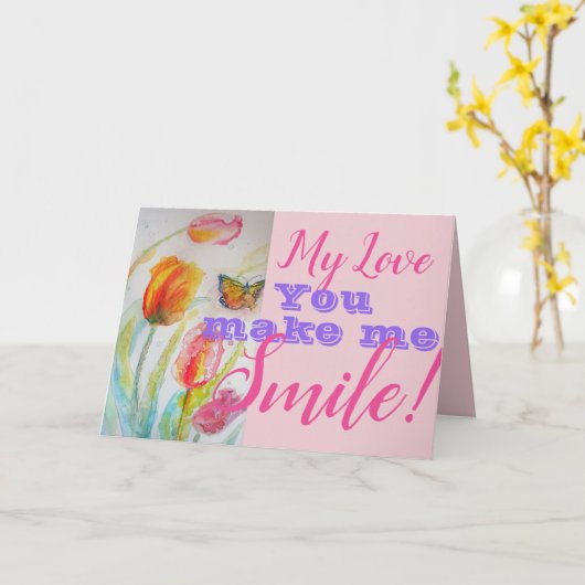 Roze Tulp Bloem Jij Maakt Me Lachen Verjaardagskaa Kaart (Gele Bloem)