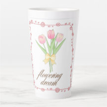 Roze Tulp Bloem Latte Mok, Schattige Cottagecore B