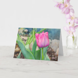 Roze Tulp Bloem Tuin Kunst Moederdag Kaart