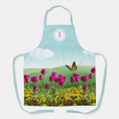 Roze Tulp Bloem Tuin Monogram Schort (Voorkant)