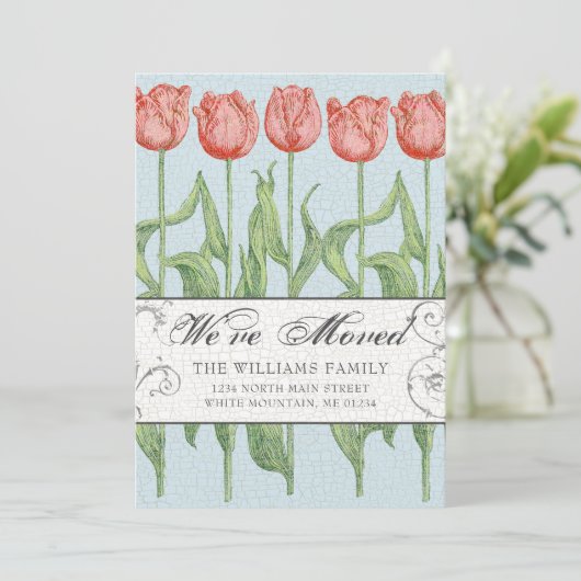  Roze Tulp Bloemen Bewegen Aankondiging (Staand voorkant)