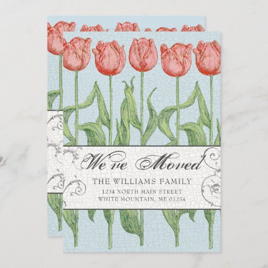  Roze Tulp Bloemen Bewegen Aankondiging (Voorkant / Achterkant)