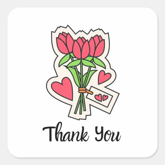 Roze Tulp Bloemen Boeket Vierkante Sticker (Voorkant)