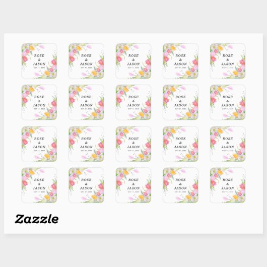 Roze Tulp Bloemen Bruiloft Sticker (Vel)