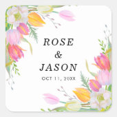 Roze Tulp Bloemen Bruiloft Sticker (Voorkant)