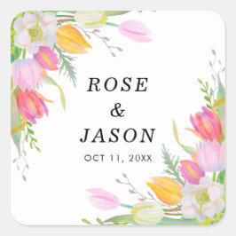 Roze Tulp Bloemen Bruiloft Sticker