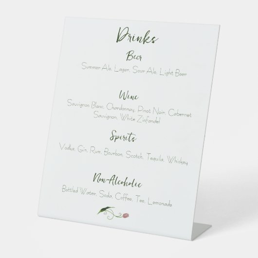 Roze Tulp Bloemen Drinken Menu Reclamebord Met Voetstuk (Voorkant)