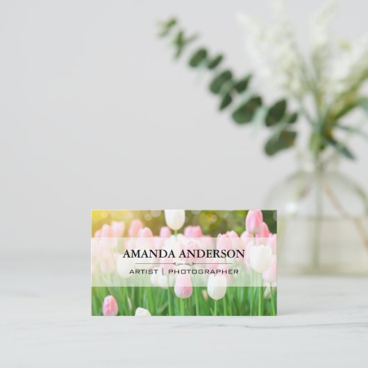 Roze Tulp Bloemen | Fotograaf | Kunstenaar Visitekaartje (Staand voorkant)