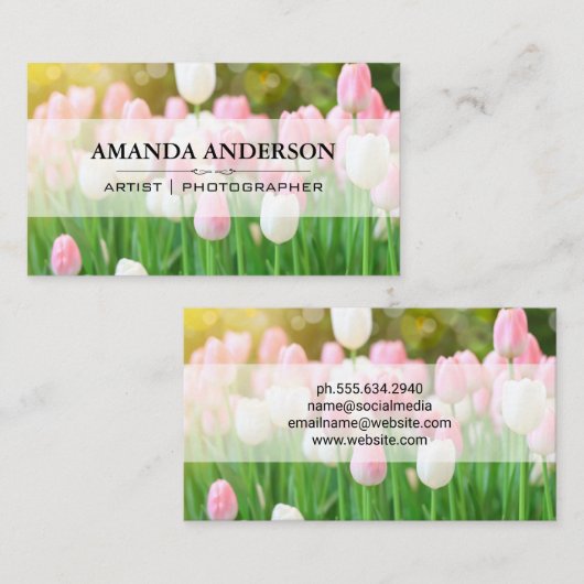 Roze Tulp Bloemen | Fotograaf | Kunstenaar Visitekaartje (Voorkant / Achterkant)