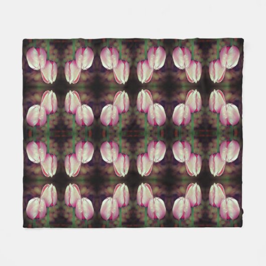 Roze Tulp-bloemen met Raindrops-patroon Fleece Deken (Voorkant (Horizontaal))