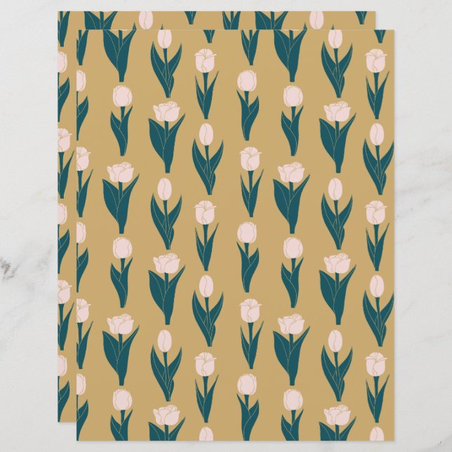 Roze Tulp Bloemen Patroon Design Papier (Voorkant / Achterkant)