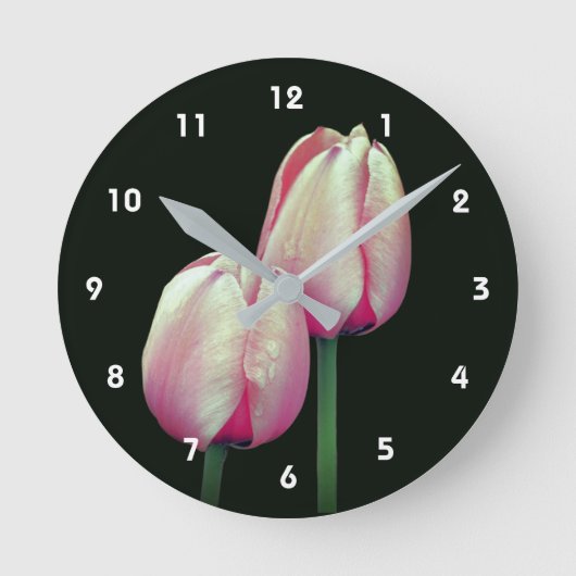 Roze Tulp Bloemen Regendruppel Ronde Klok (Voorkant)