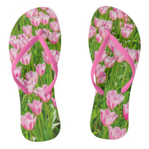 Roze tulp bloemen teenslippers