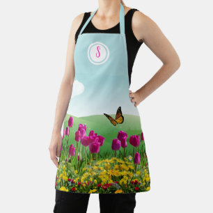 Roze Tulp Bloementuin Monogram  Schort