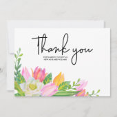 Roze Tulp Bloemige Huwelijksfoto Dankkaart Kaart (Voorkant)