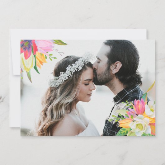 Roze Tulp Bloemige Huwelijksfoto Dankkaart Kaart (Achterkant)