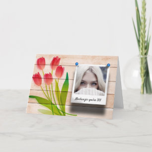 Roze Tulp Bloemige Verjaardag Fototemplate Mooie Kaart