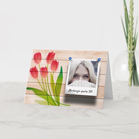 Roze Tulp Bloemige Verjaardag Fototemplate Mooie Kaart (Voorkant)