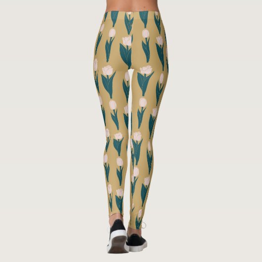 Roze Tulp Bloempatroon Leggings (Achterkant)