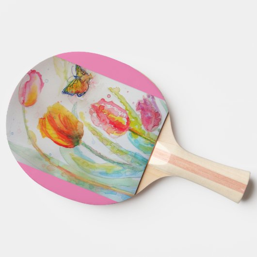 Roze Tulp Bloemschildering Waterverf Ping Pong Bat Tafeltennisbatje (Zijkant)