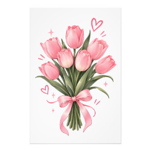 Roze Tulp Boeket Watercolor Poster