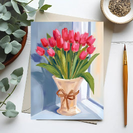 Roze Tulp Boeket Waterverf Bloem Briefkaart