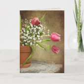 roze tulp bouquet op lace doily kaart (Voorkant)