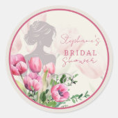 Roze Tulp Bruiloft Sticker Rond (Voorkant)