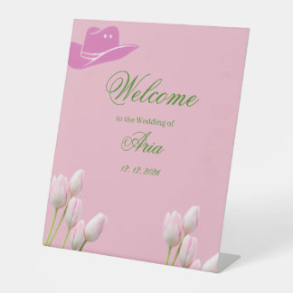roze tulp Coastal Cowgirl Trouw welkom Reclamebord Met Voetstuk