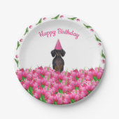 Roze Tulp Dachshund Paper-Borden Papieren Bordje (Voorkant)
