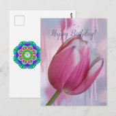 Roze tulp druppelende verf achtergrond & aangepast briefkaart (Voorkant / Achterkant)