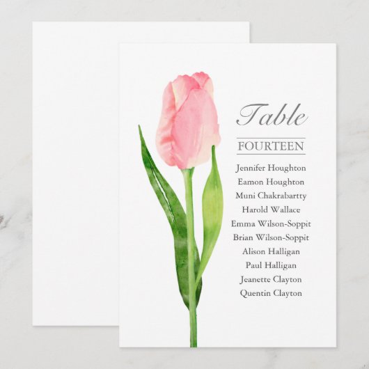 Roze tulp eenzijdige tafel kaart (Voorkant / Achterkant)