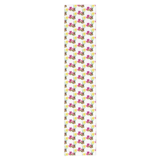 Roze Tulp en gele Daffodils Spring Sason Korte Tafelloper (Voorkant)