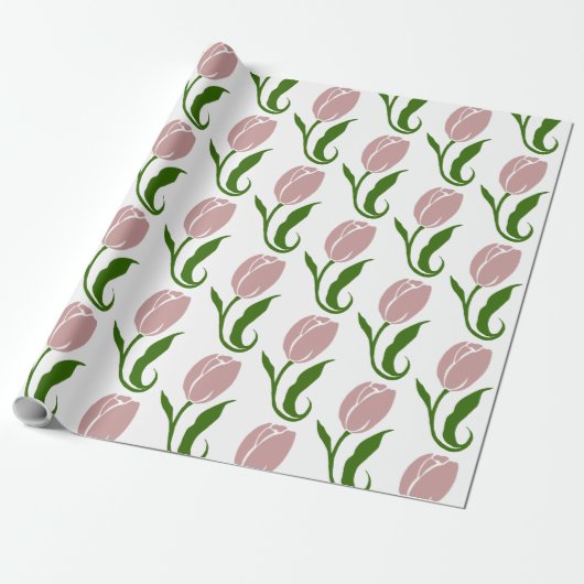 Roze Tulp Floral Cadeaupapier (Uitgerold)