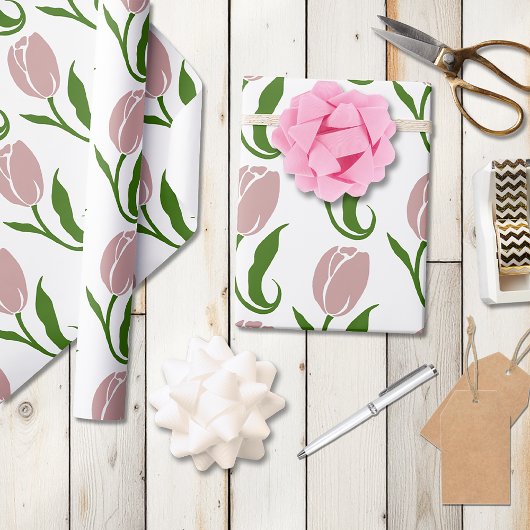Roze Tulp Floral Cadeaupapier
